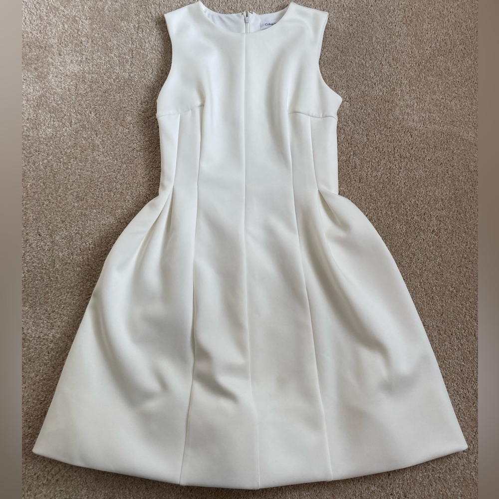 Calvin Klein White Fit and Flare A Line Pleated Dress